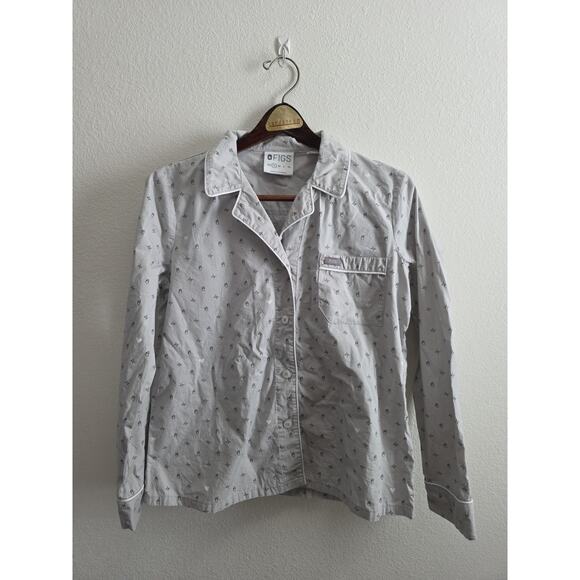 Figs Other - Figs Heartbeat Grey Long Sleeve Button Pajama Sleep Shirt Sz Small 100% Cotton